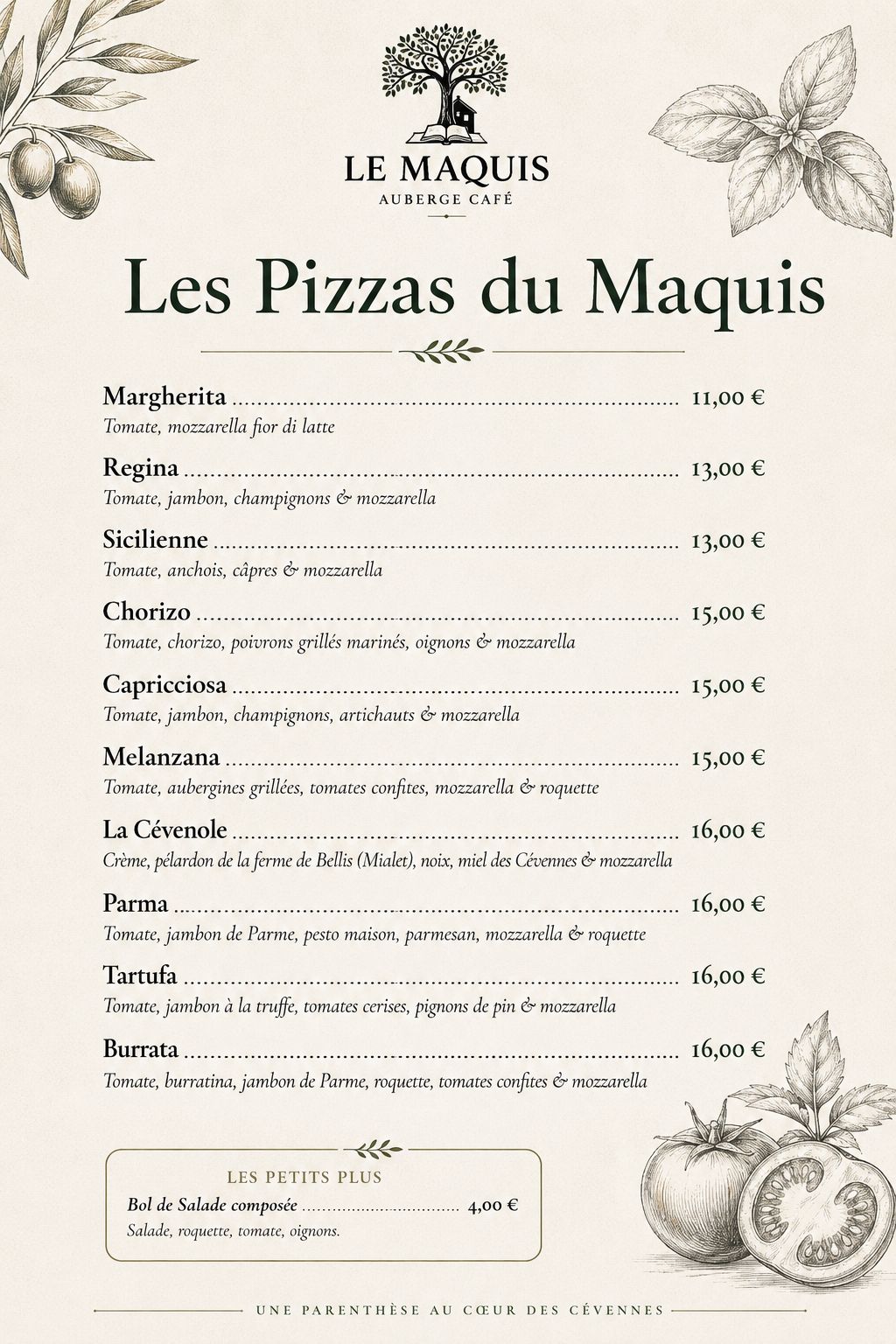 Carte du restaurant Le Maquis