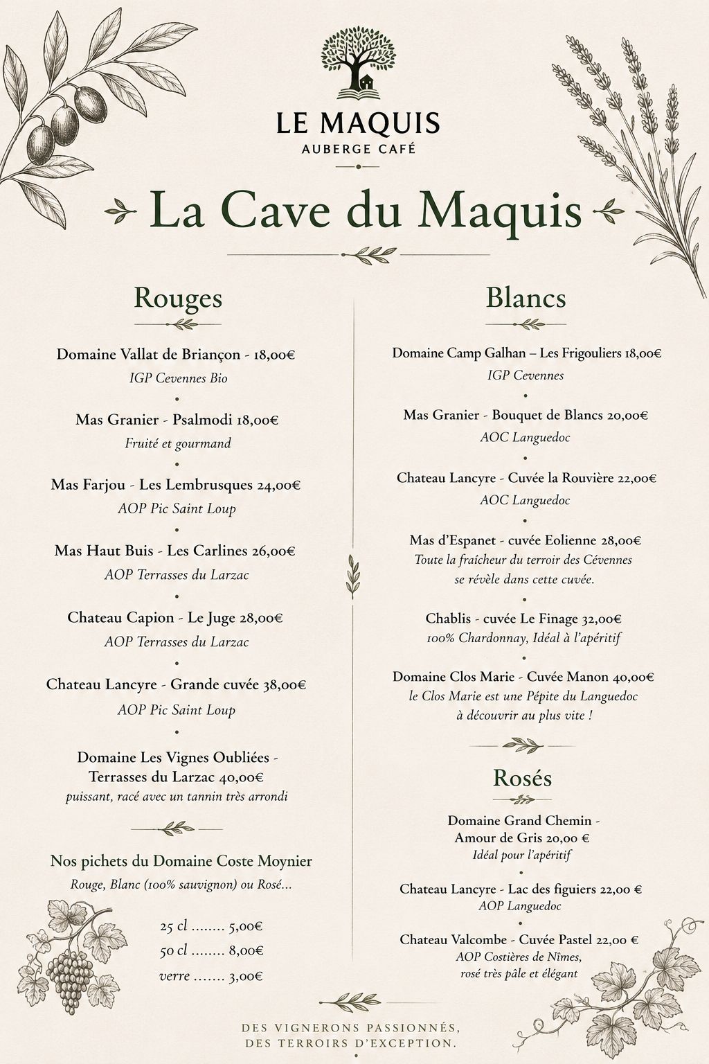 Carte du restaurant Le Maquis